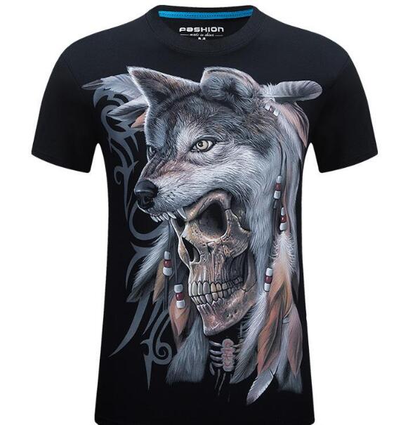 New Men Summer T-shirt Short sleeve 3D Skull wolf Print T-shirt Cotton tees Large size Fashion leisure Loose t-shirt men S-6XL