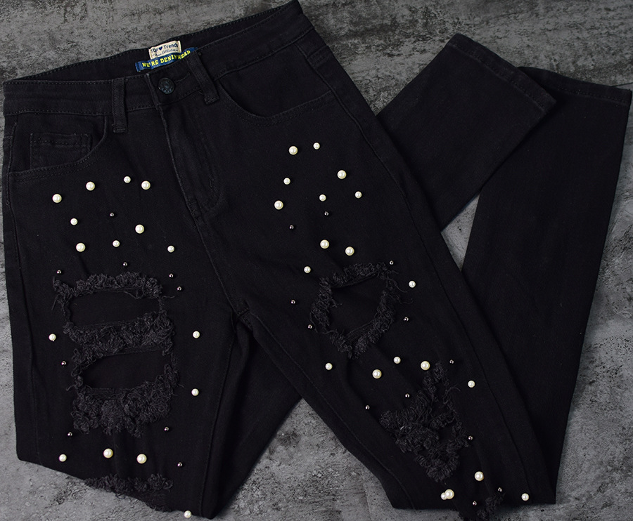 2020 Winter High Waist Boyfriend Ripped Jeans For Women Mom Jeans Plus Size Black Pearl Pencil Denim Skinny Jeans Woman Trousers