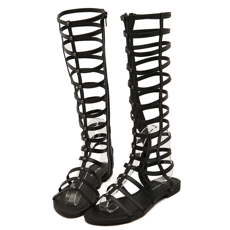 Hot Sale-ndals Women Knee High Gladiator Sandals Rome Open Toe Summer Shoes for Ladies ; S120310