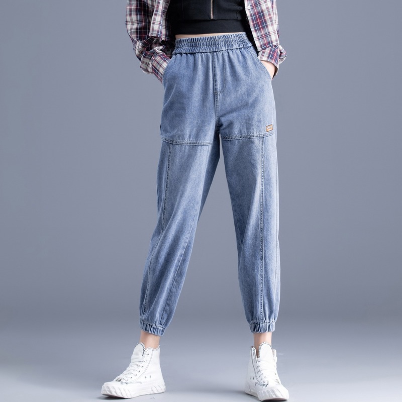 High Waist Jeans Elastic Waist Casual Plus Velvet Jeans Women' Cargo Pants Korean Version of The Fall and Winter, Light blue no wool 
High Waist Jeans Elastic Waist Casual Plus Velvet Jeans Women' Cargo Pants Korean Version of The Fall and Winter, Light blue no wool