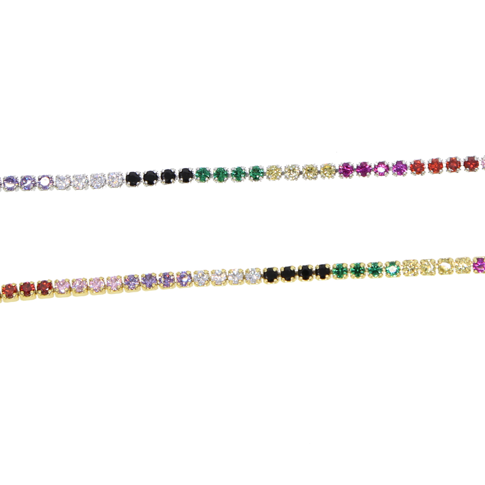 Wholesale- european usa women gift jewelry rainbow cz tennis choker necklace statement necklaces colorful stone 2mm tennis choker