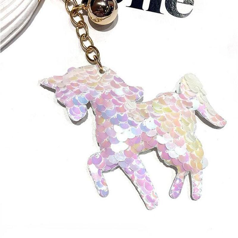 30pcs/Lot Animals Horse Keychains Sequins Car Pendant Ornament Key Ring for Girls Bag Decoration Keyring Jewelry Key Chain