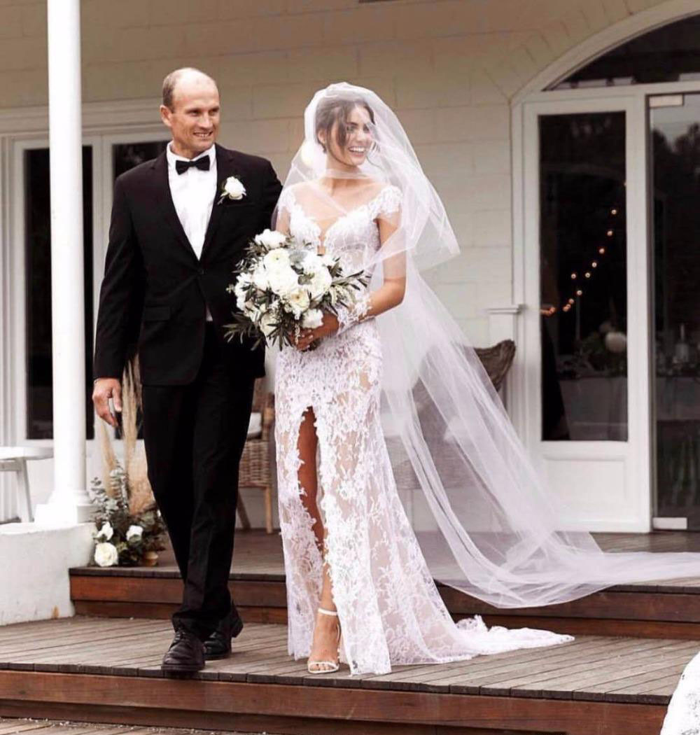 High Quality Boho Lace Open Back Wedding Dresses Mermaid Long Sleeve Garden Country Bride Bridal Gowns Custom Made Plus Size