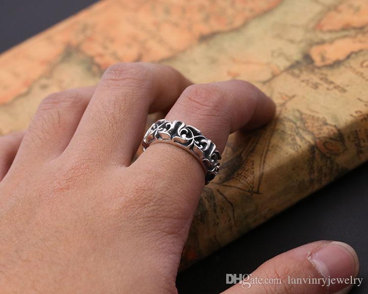 Brand new 925 sterling silver vintage jewelry American Europe hand-made designer scroll flower antique silver punk band rings free shipping