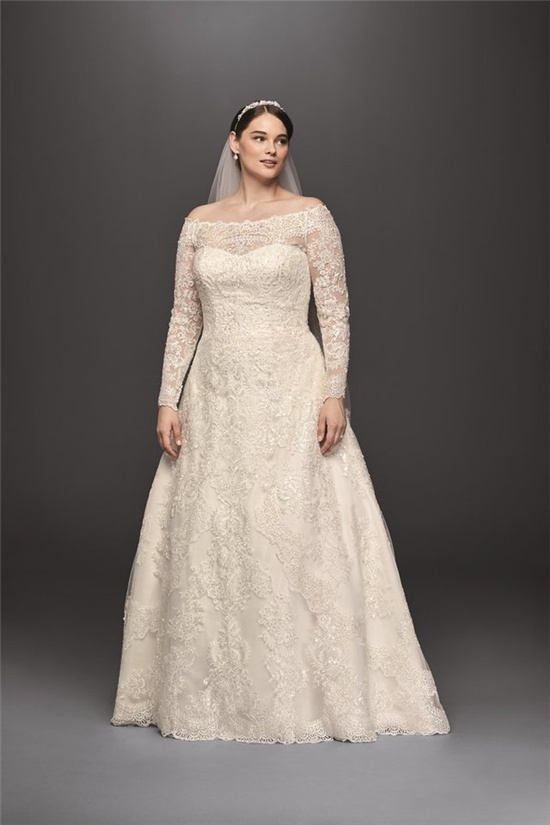 Plus Size Wedding Dresses Bridal Gowns Lace Appliques Beads A Line Robe De Mariee Custom Made Off The Shoulder Long Sleeve Wedding Gowns