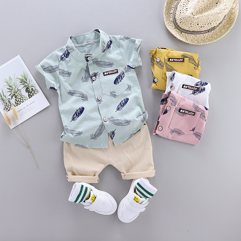 Baby clothes summer cotton short-sleeved shorts two-piece baby boy clothes cartoon leaves printed shirt casual sports suit, White
Baby clothes summer cotton short-sleeved shorts two-piece baby boy clothes cartoon leaves printed shirt casual sports suit, White