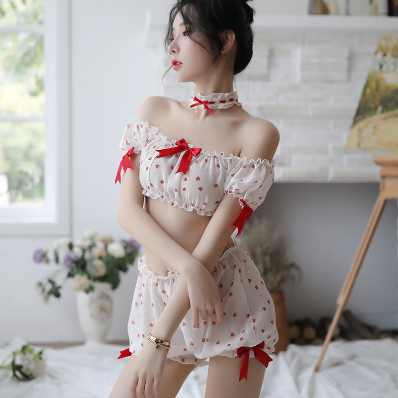 Sexy Lingerie Set Lace Bow Strawberry Bra Short Erotic Underwear with Necklace Costume Cosplay Maid Kawaii Lolita Uniform LY191222, White
Sexy Lingerie Set Lace Bow Strawberry Bra Short Erotic Underwear with Necklace Costume Cosplay Maid Kawaii Lolita Uniform LY191222, White
