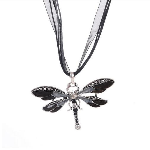 Necklace Silver Dragonfly Statement Necklaces Pendants Vintage Rope Chain Necklace Women Accessories GB