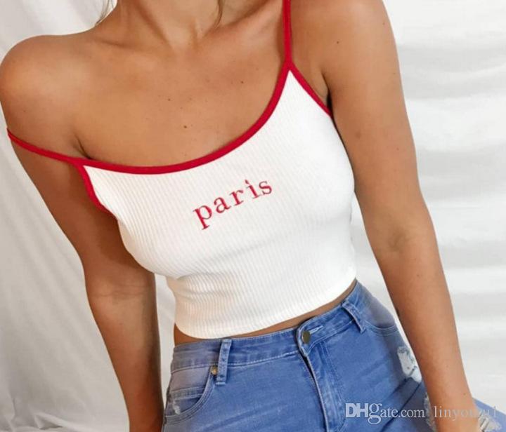 2020 Summer Women Crop Top Sexy Honey Letter Embroidery Tank Tops Cropped Ladies Spaghetti Strap Elastic Shirt Vest Camisole