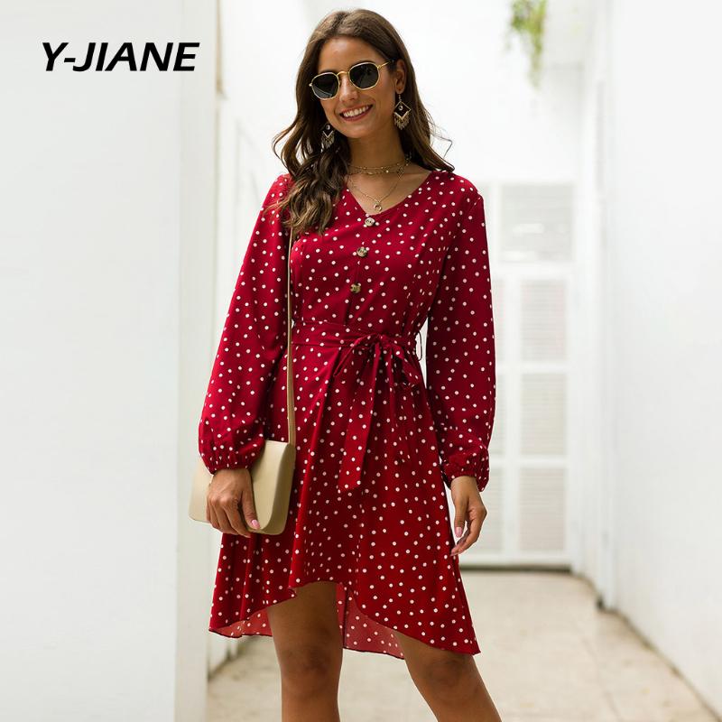 Ladies Long Sleeve V-neck Mini Dress Dot Summer Casual Loose Lantern Point Dress Print Autumn Woman Vestidos#G3, Red
Ladies Long Sleeve V-neck Mini Dress Dot Summer Casual Loose Lantern Point Dress Print Autumn Woman Vestidos#G3, Red