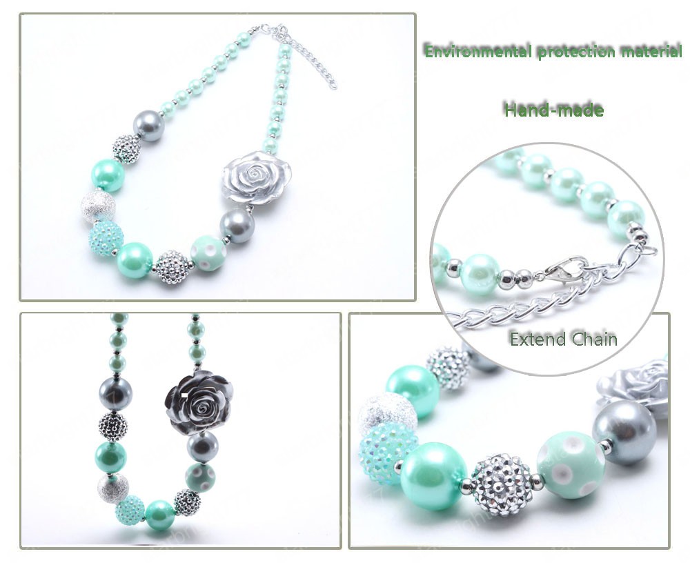 Spring Style Chunky Beads Necklace Child Girls Kids Mint Green Bubblegum Beads Chunky Necklace Fashion Handmade Jewelry