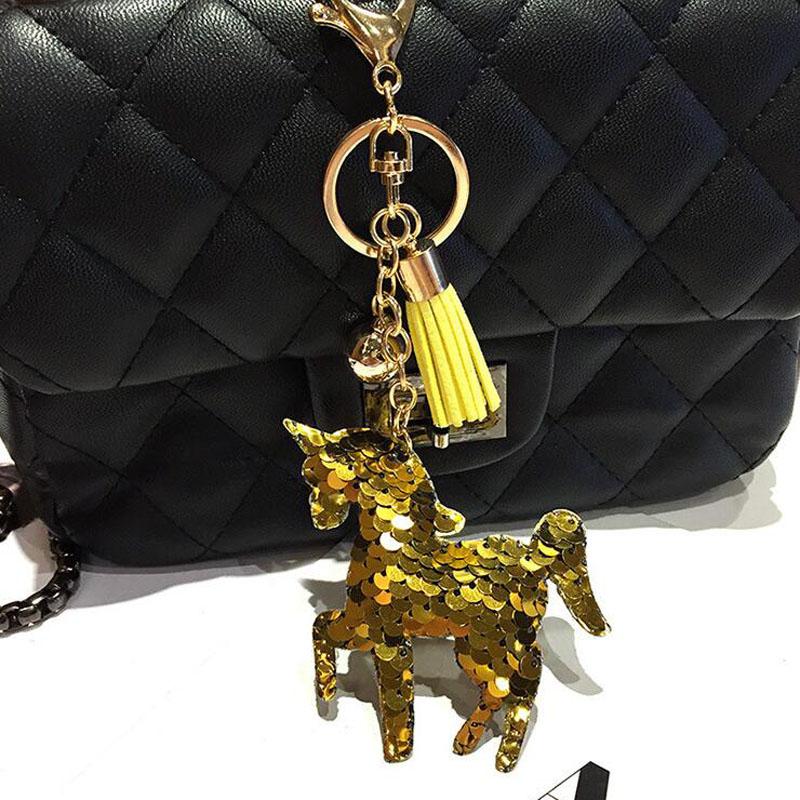 30pcs/Lot Animals Horse Keychains Sequins Car Pendant Ornament Key Ring for Girls Bag Decoration Keyring Jewelry Key Chain