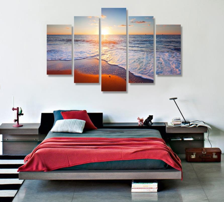 5 Piece Canvas Art Paint Sunset Seascape Beach Decorative Canvas Wall Painting Modular Pictures Oil Paintings No Frame