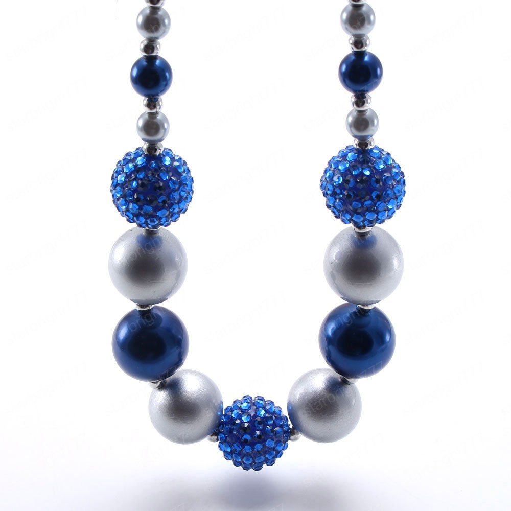Cute Kids Boys Chunky Beads Necklace Blue+Gray Pearls Beads Child Kids Chunky Necklace Fashion Choker Necklace