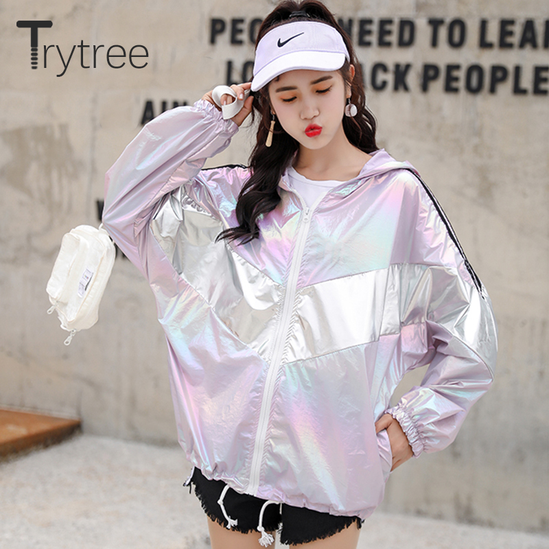 Trytree Summer Autumn Hooded Satin Trench Casual Zipper Pockets Women Patchwork Polyester Workout Tops sun-protective Thin coat, Silver
Trytree Summer Autumn Hooded Satin Trench Casual Zipper Pockets Women Patchwork Polyester Workout Tops sun-protective Thin coat, Silver