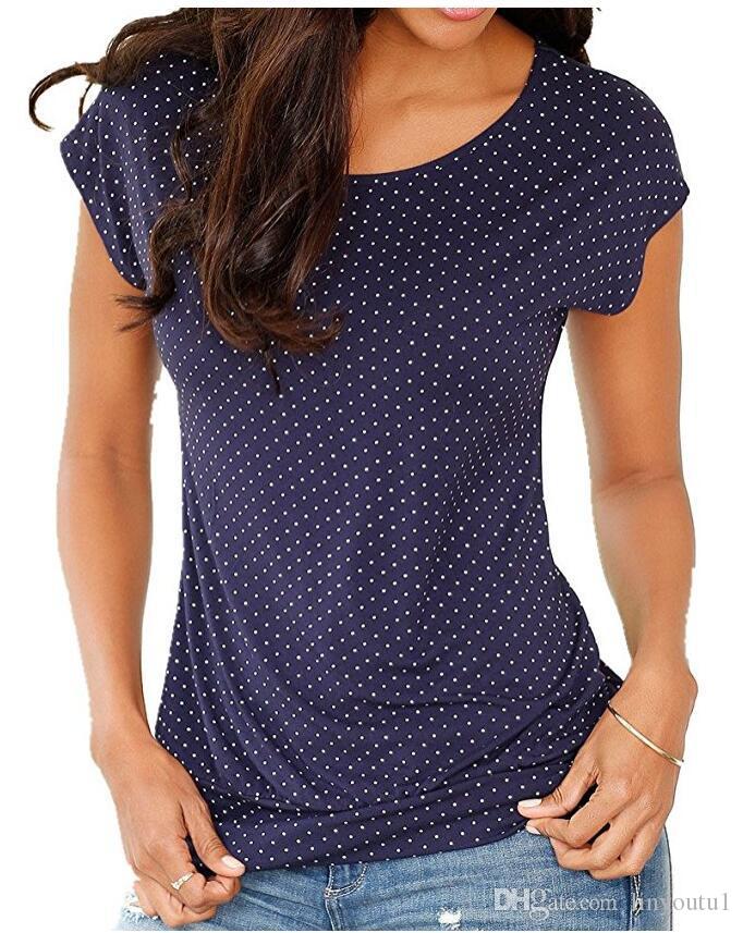 2020 Vintage Polka Dot Print Summer T Shirt For Women Short Sleeve Slim T-shirt Round Neck Casual Female Tops Tees New
