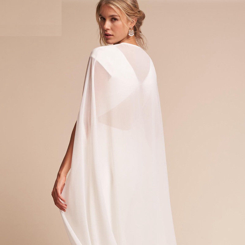 2019 Cheap Bridal Jackets Custom Made Long Chiffon Wedding Cape Shawls Women Floor Length Wraps for Formal Dresses