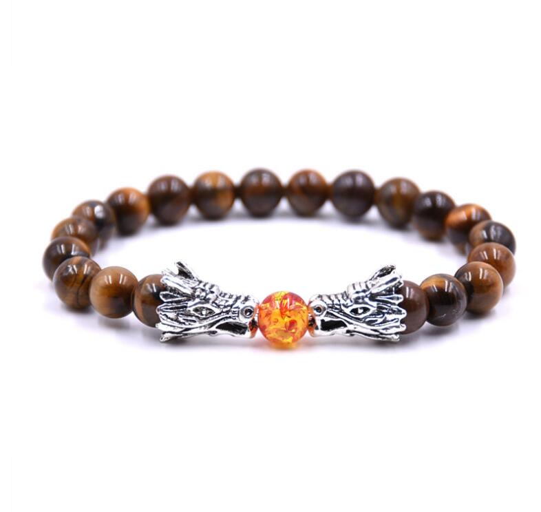 Lava Rock Double Dragon Play Pearl Single Energy Stone Bracelet Men and Women Heal Energy Aura Bracelet