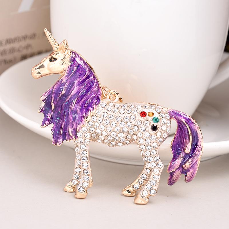 Lucky Unicorn Pendant Keychains Colourful Enamel With Rhinestone Gold Color Metal Charms Key Chains Rings For Women Children