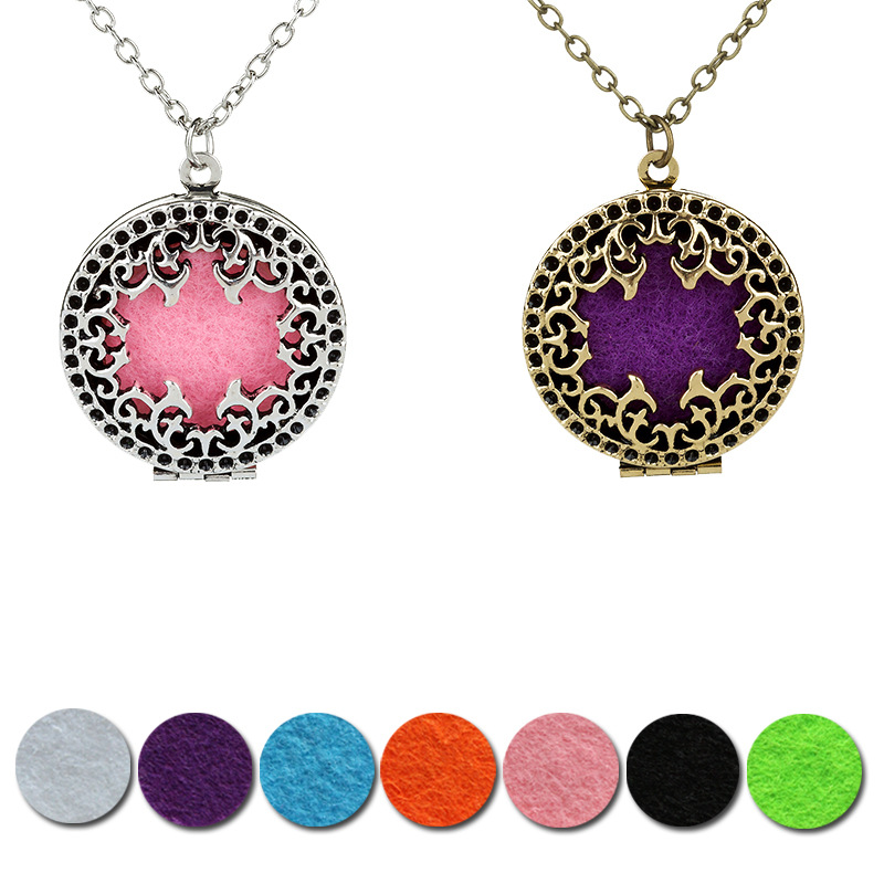 Copper Filigree Diffulser Locket Pendant Chain Necklace Essential Oil Fashion DIY Jewelry with 7 Refill Pads Fine Gifts for Women Wholesale