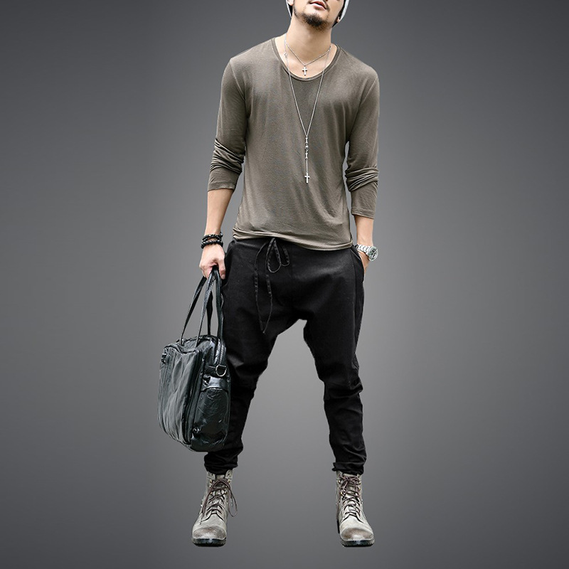 Mens Pants High Streetwear Cross Pants Men Fashion Sagging Cool Drop Crotch Trousers Men Joggers Feet Pants Asian Size