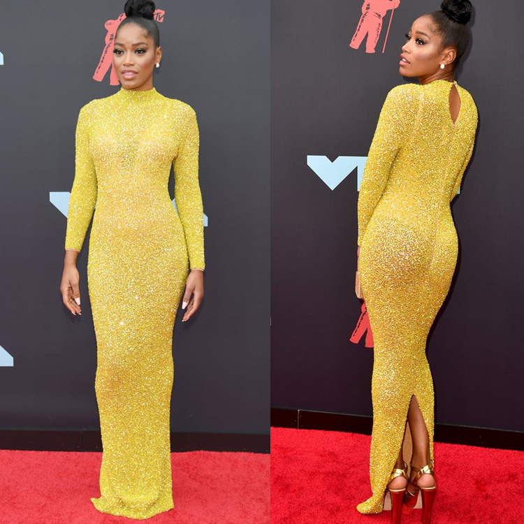 Yousef Aljasmi Yellow Evening Dresses 2020 Bling Bling Sequins High Collar Formal Long Sleeve Mermaid Runway Fashion Dress