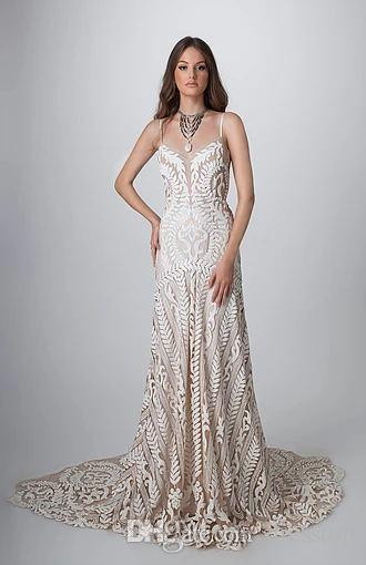 rish mermaid bohemia wedding dresses full lace spaghetti neck backless beach wedding gowns bridal dress vestidos de nnovia