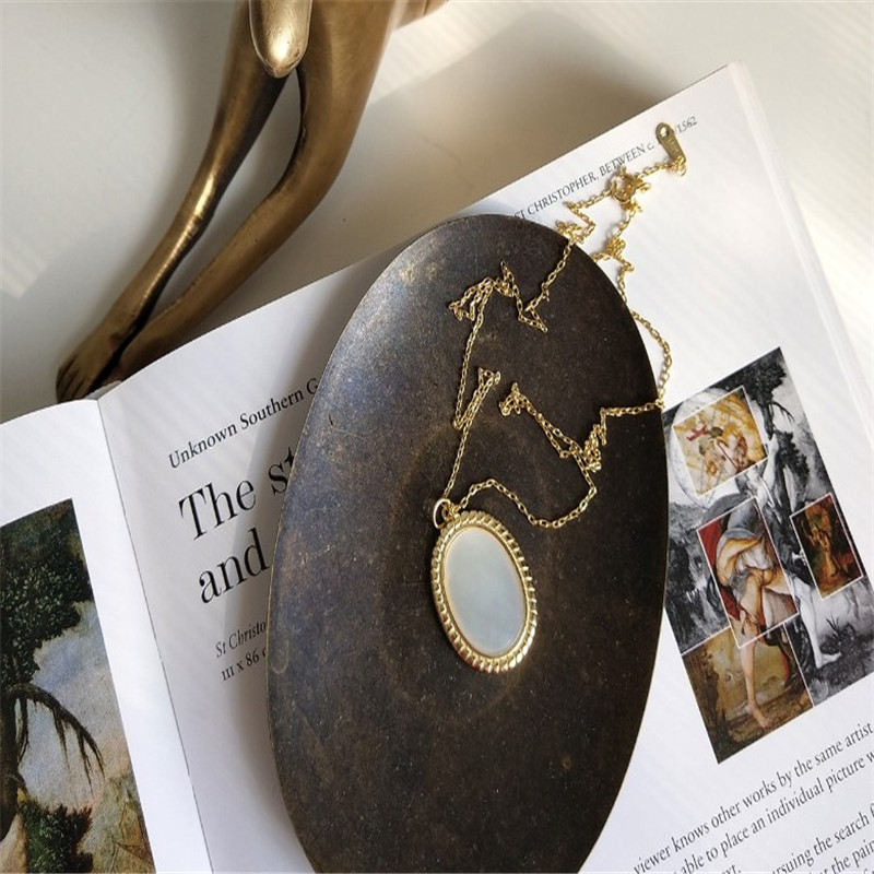 45cm Chain Necklaces&Pendants For Women New Wedding Jewelry Gifts 100% 925 Sterling Silver Geometric Oval Shape Shell Pendant Necklace