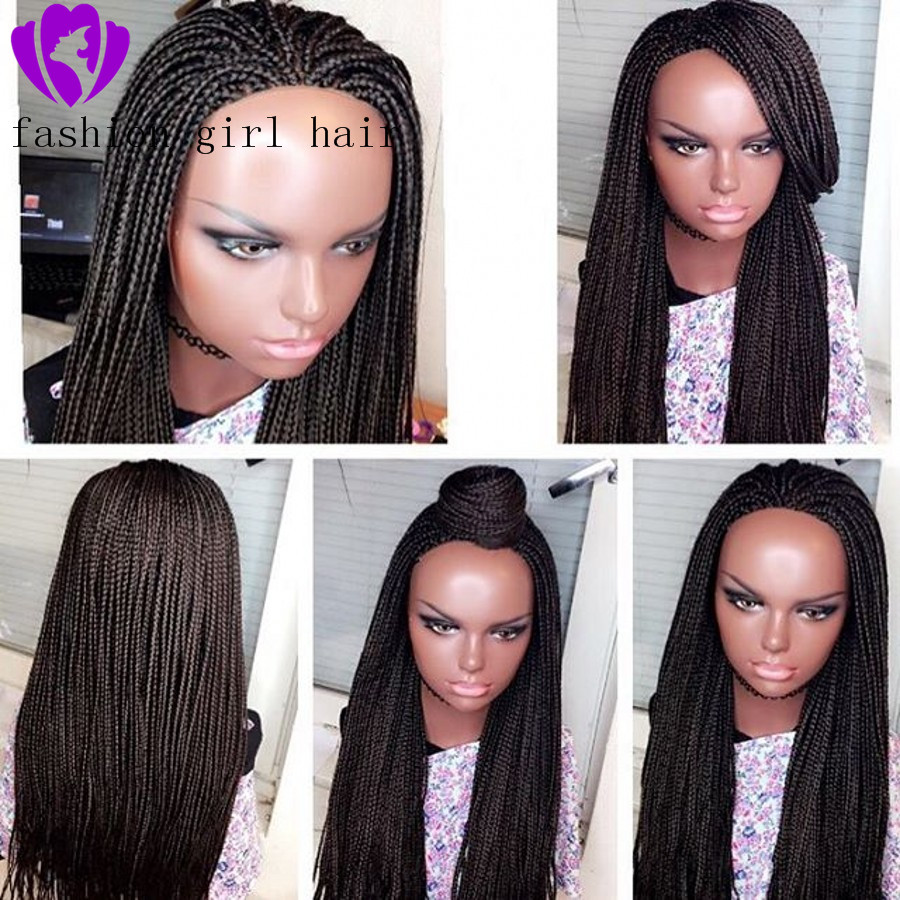 Free shipping 200density black box Braids free part brazilian full Lace Front Wig with baby hair jumbo Braided Wigs for Black Women