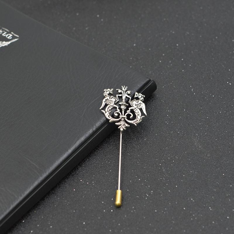Wholesale- Bronze Gold Silver Tone Classic Hollow Double Lion Lapel Pins For Men Suit Accessories Stick Brooch Pins Wedding Party Jewelry