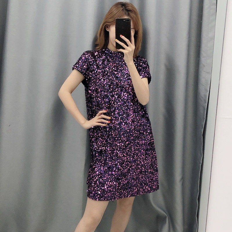 Shiny Sequins Dress Spring 2020 New Fashion Purple Color O-Neck Short Sleeve Sexy Women Mini Dresses
Shiny Sequins Dress Spring 2020 New Fashion Purple Color O-Neck Short Sleeve Sexy Women Mini Dresses