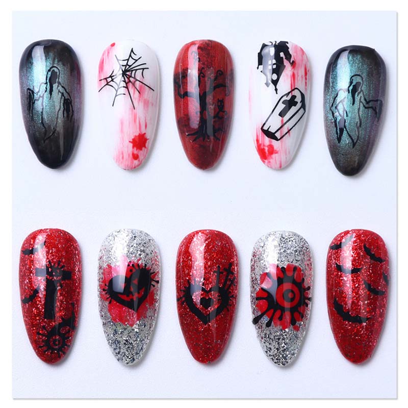 Fashion Halloween Design Self-adhesive Beauty Nail Art Stickers Water Transfer 3D Skull Pumpkin Spider Web Designs Nails Decals