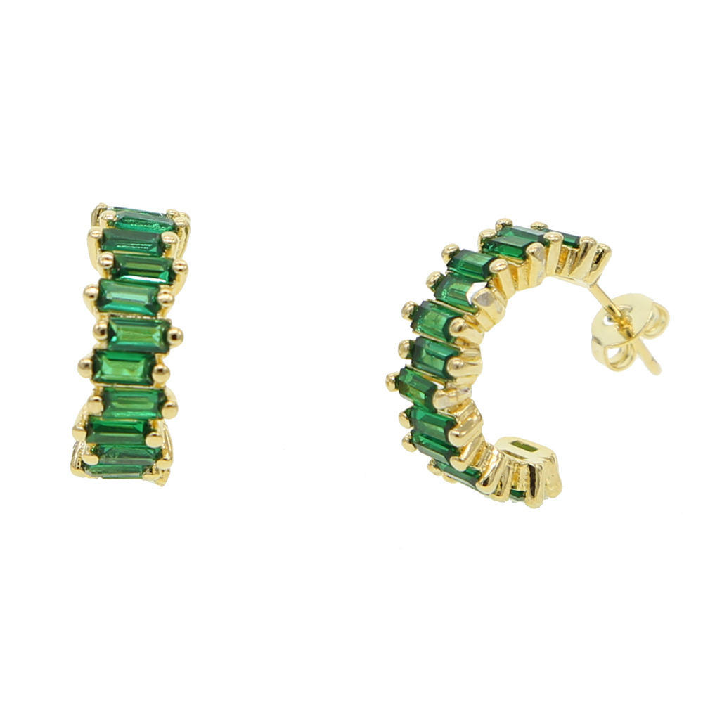 Emerald green cubic zirconia hoop earring Gold plated high quality classic gorgeous women female jewelry