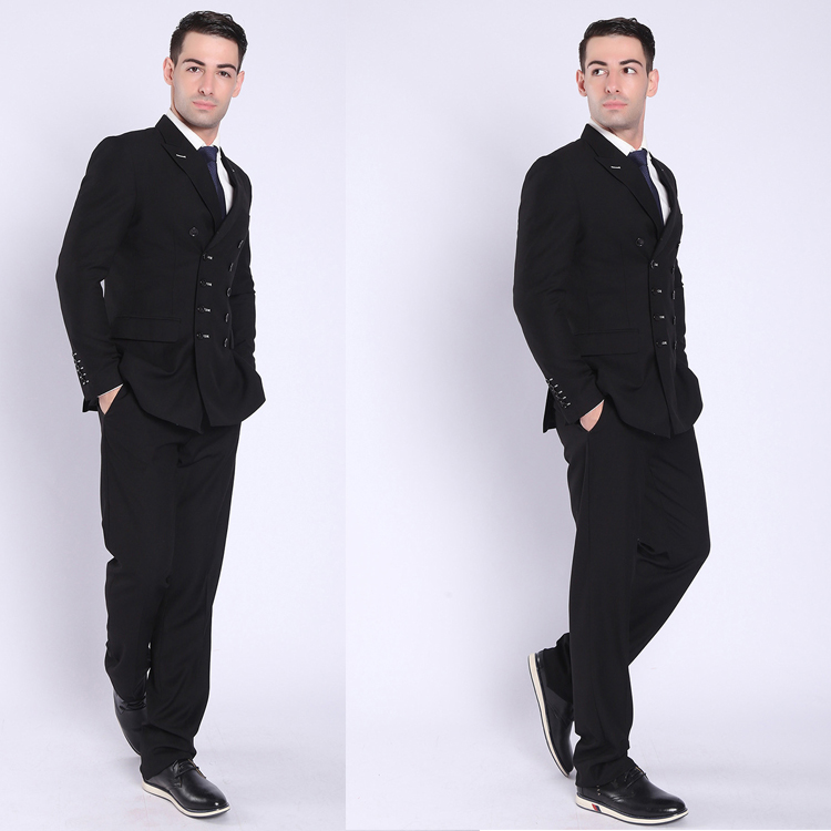 Latest Design Black Men Suits Double-Breasted Groom Wear Wedding Tuxedos Slim Fit Formal Blazers Custom Made (Jacket+Pants)
