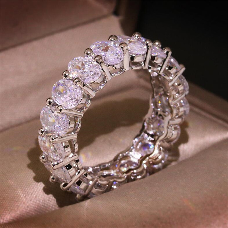 New Style Vintage Fashion Jewelry 925 Sterling Silver Oval Cut White Topaz CZ Diamond Party Gemstones Women Wedding Engagement Band Ring