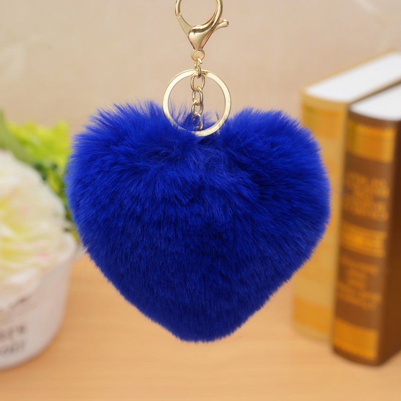 12cm Cute Fluffy Heart Keychains Women's Pom Poms Faux Rex Rabbit Fur Key Chains Girl Bag Hang Car Key Ring Jewelry Accessories