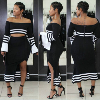 Sexy Womens Two Piece Sets Women Casual Designer Two Piece Dress Lady Brand Suits Flare Sleeve Slash Neck Tops + Ruched Dresses Wholesale, Black
Sexy Womens Two Piece Sets Women Casual Designer Two Piece Dress Lady Brand Suits Flare Sleeve Slash Neck Tops + Ruched Dresses Wholesale, Black