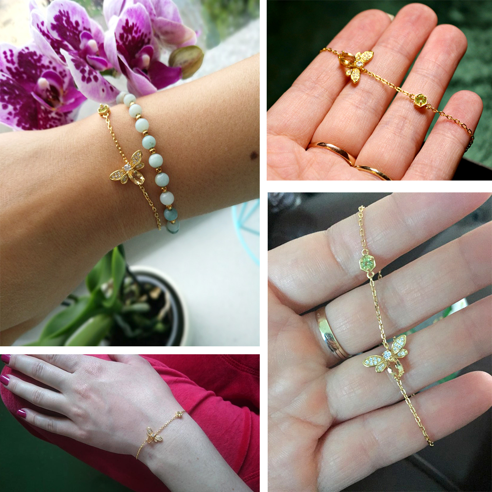 LAMOON Cute Bee 925 Sterling Silver Bracelet Woman love Citrine Gemstones Jewelry 14K Gold Plated Designer Jewellery LMHI002 CX200702