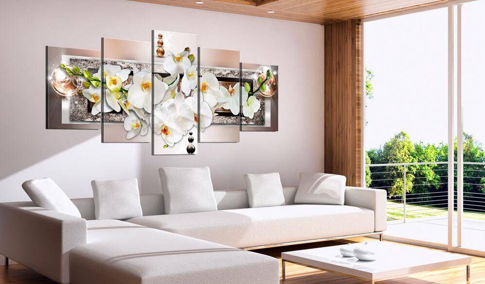 5pcs/set Unframed Brown Pearl Orchid HD Print On Canvas Wall Art Picture For Home and Living Room Decor