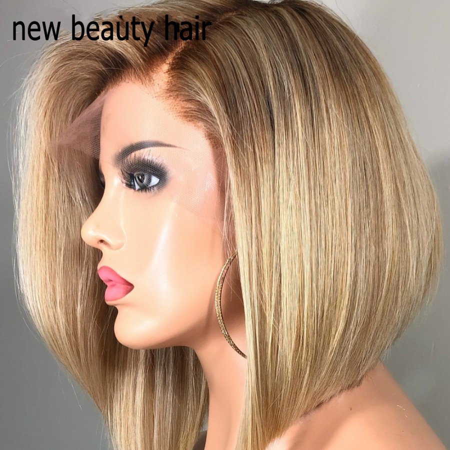 14inch ombre blonde color Short Bob Wigs For Black Women brazilian full lace front wig heat resistant Synthetic Hair Wigs