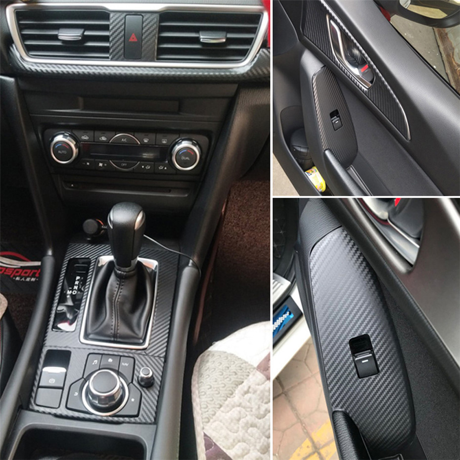 For Mazda 3 Axela 2013-2018 Interior Central Control Panel Door Handle 3D/5D Carbon Fiber Stickers Decals Car styling Accessorie