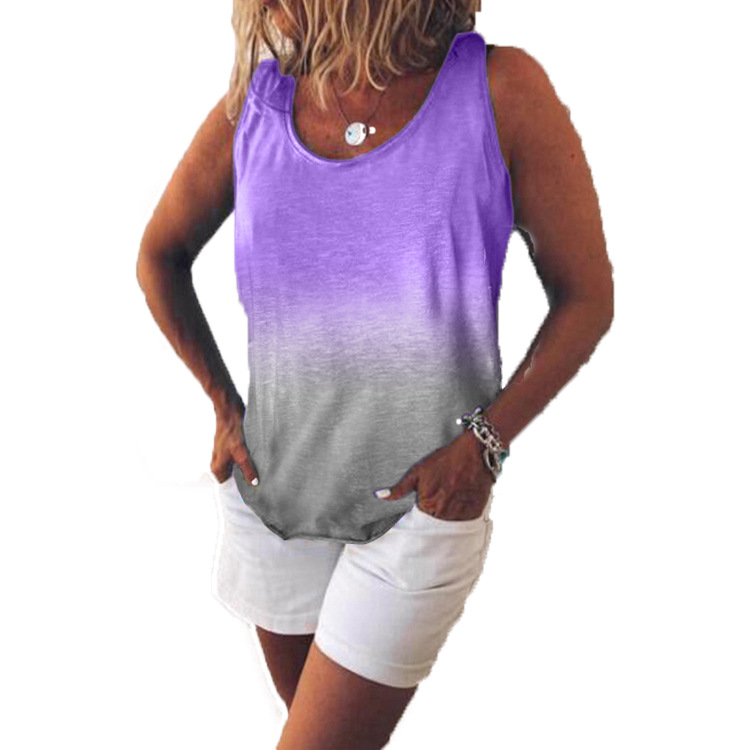 Spot 2021 European spring and summer Tanks casual gradient color head round neck comfortable vest support mixed batch