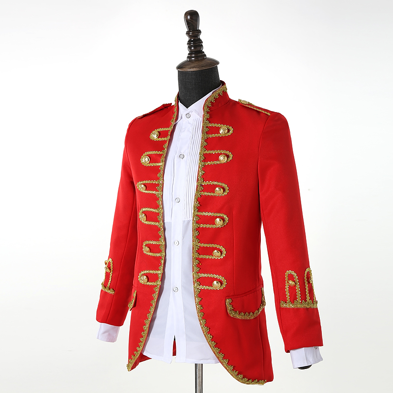 Men Court Clothing European Retro man Wedding Costume Male Host Bar Clothes Jacket + Pants groom formal Uniform black white Red Blue