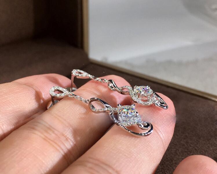 Sterg Sier Long Drop Water White Topaz CZ Dia Earrings Jewelry for Women Wedding Bridal