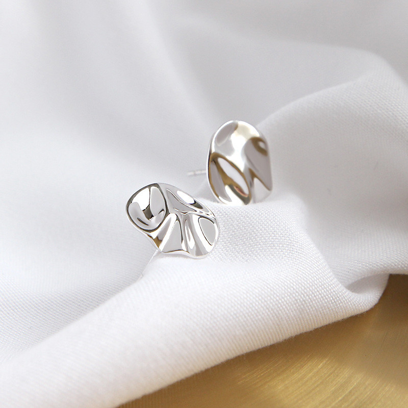 New Geometric Round Stud Earrings For Women Student Authentic 925 Sterling Silver Irregular Concave Convex Earring