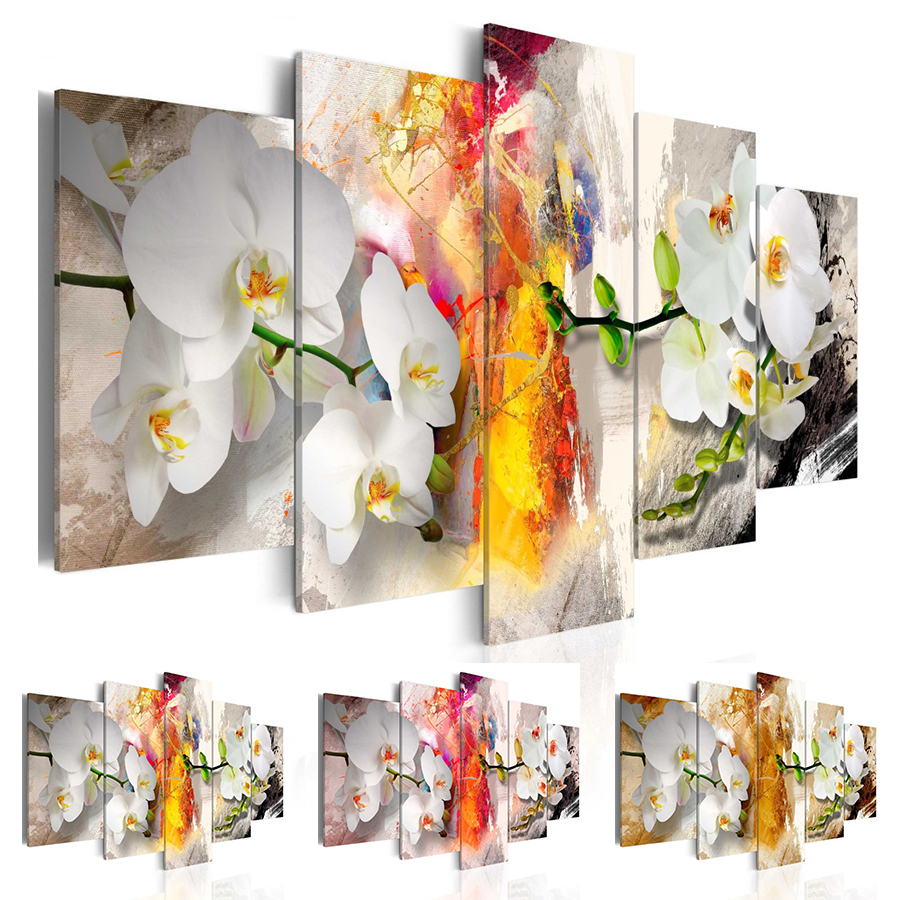 ( No Frame ) Abstract Orchid Flower Canvas Art Print Modern Wall Painting Home Decoration Gift for Love, Choose Color & Size