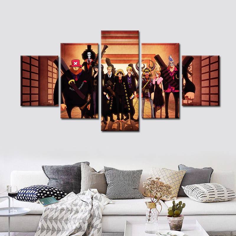 5pcs/set Unframed Onepiece Luffy And Partners Black Dress Painting On Canvas Wall Art Painting For Living Room Decor