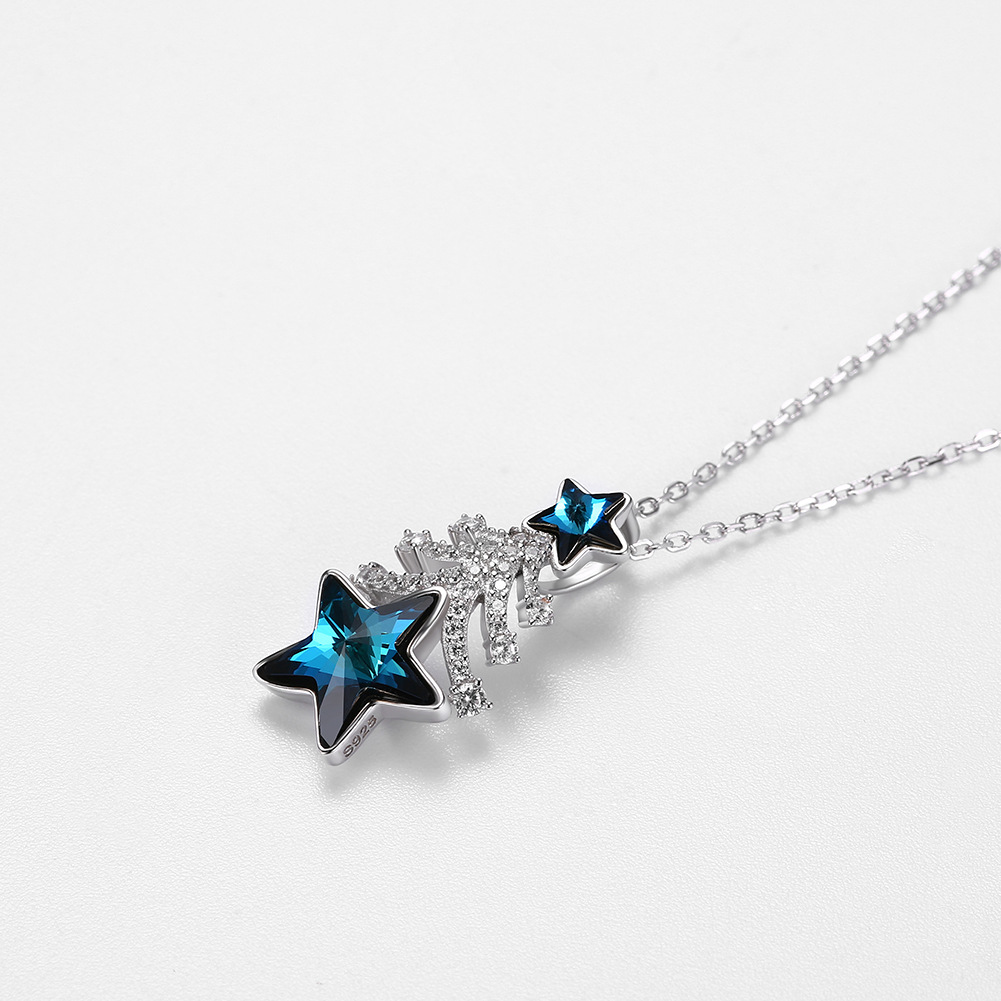 Fashion- sterling silver Christmas tree star crystal pendant necklace sterling silver collarbone chain