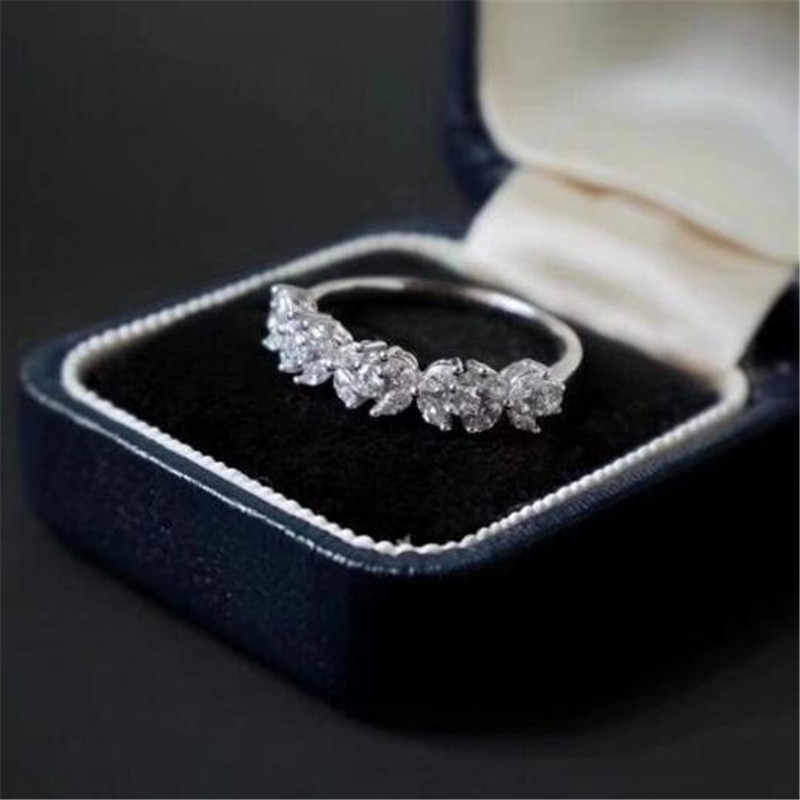 US Size 6-10 Handmade Luxury Jewelry 925 Sterling Silver Marquise Cut White Topaz Gemstones Women Wedding Flower Band Ring For Lovers' Gift