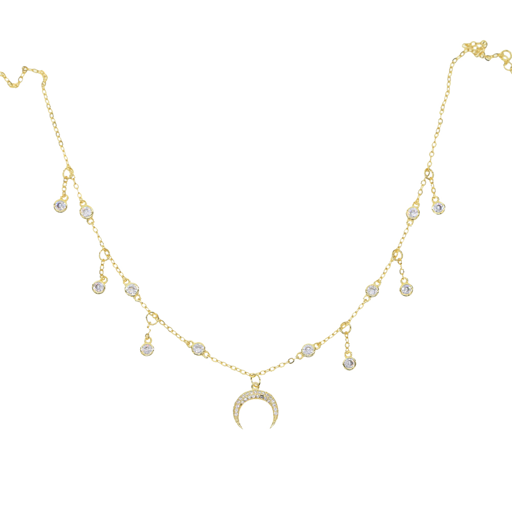 2019 new arrived choker necklace 32+8cm chain cz station charm Horn charm elegance women fashion gorgeous jewelry